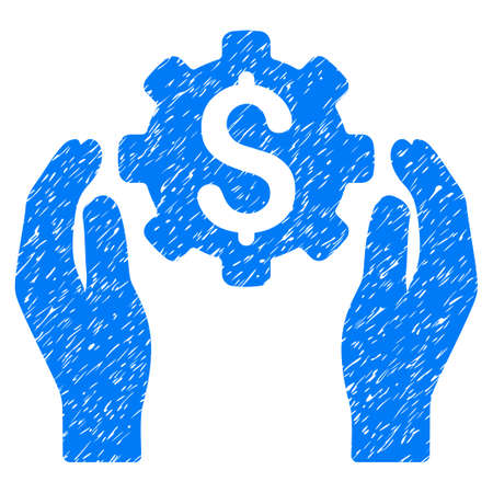 Grunge Banking Maintenance Hands icon with grunge design and unclean texture. Unclean vector blue pictogram for rubber seal stamp imitations and watermarks. Draft emblem symbol.のイラスト素材