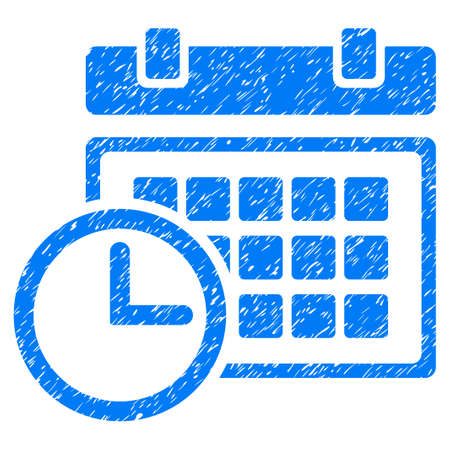 Grunge Date And Time icon with grunge design and dust texture. Unclean vector blue pictogram for rubber seal stamp imitations and watermarks. Draft sign symbol.のイラスト素材