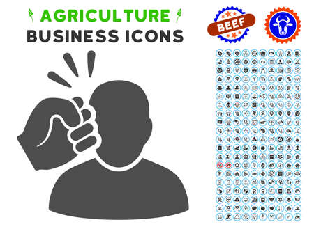 Crime Violation Fist Strike gray icon with agriculture business icon clipart. Vector illustration style is a flat iconic symbol. Agriculture icons are rounded with blue circles.のイラスト素材