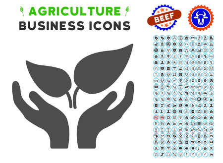 Eco Startup gray icon with agriculture business pictogram clip art. Vector illustration style is a flat iconic symbol. Agriculture icons are rounded with blue circles.のイラスト素材