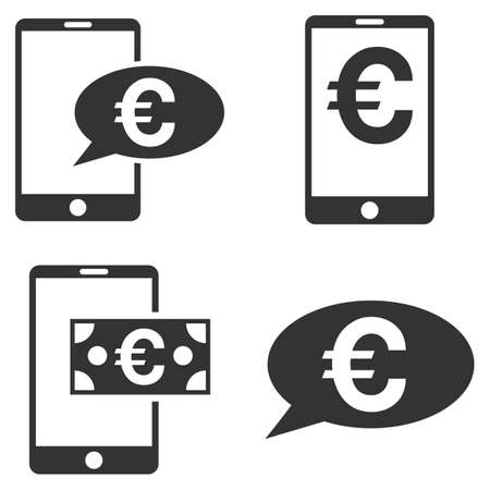 Euro Mobile Balance vector icon set. Collection style is gray flat symbols on a white background.のイラスト素材