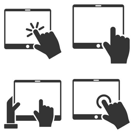 Mobile Tab And Hand Pointer vector icon clipart. Collection style is gray flat symbols on a white background.のイラスト素材