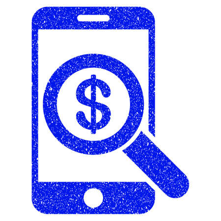 Grunge Mobile Audit icon with grunge design and dirty texture. Unclean raster blue pictogram for rubber seal stamp imitations and watermarks. Draft sticker symbol.の写真素材