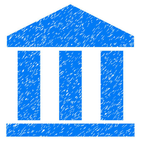 Grunge Bank Building icon with grunge design and scratched texture. Unclean vector blue pictogram for rubber seal stamp imitations and watermarks. Draft sign symbol.のイラスト素材