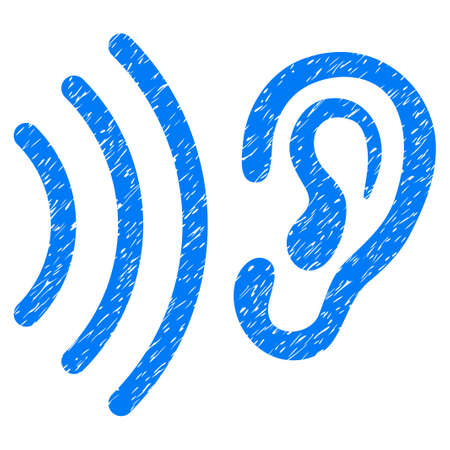 Grunge Listen icon with grunge design and unclean texture. Unclean raster blue pictogram for rubber seal stamp imitations and watermarks. Draft emblem symbol.の写真素材