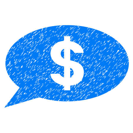 Grunge Dollar Message Balloon icon with grunge design and unclean texture. Unclean vector blue pictogram for rubber seal stamp imitations and watermarks. Draft sticker symbol.のイラスト素材