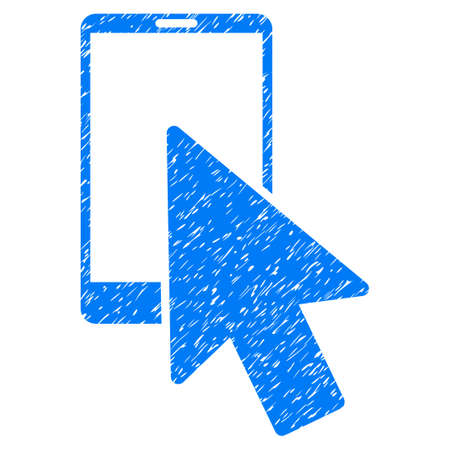 Grunge Smartphone Arrow Pointer icon with grunge design and unclean texture. Unclean vector blue pictogram for rubber seal stamp imitations and watermarks. Draft sticker symbol.のイラスト素材