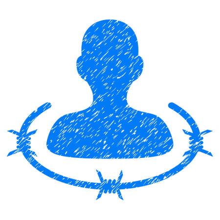 Grunge Patient Jail icon with grunge design and unclean texture. Unclean vector blue pictogram for rubber seal stamp imitations and watermarks. Draft sticker patient jail symbol.のイラスト素材