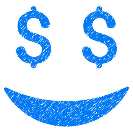 Grunge Businessman Smile icon with grunge design and dust texture. Unclean vector blue pictogram for rubber seal stamp imitations and watermarks. Draft sticker businessman smile symbol.のイラスト素材