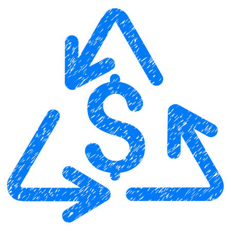 Grunge Recycling Cost icon with grunge design and scratched texture. Unclean vector blue pictogram for rubber seal stamp imitations and watermarks. Draft emblem recycling cost symbol.のイラスト素材