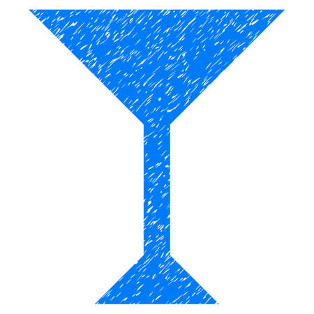 Grunge Wine Glass icon with grunge design and scratched texture. Unclean raster blue pictogram for rubber seal stamp imitations and watermarks. Draft emblem wine glass symbol.の写真素材