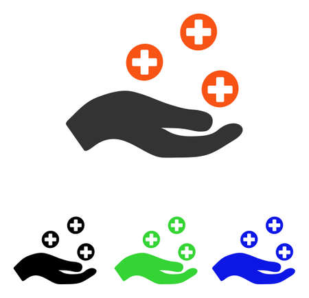 Hand Offer Medicine vector pictograph. Illustration style is a flat iconic colored symbol with different color versions.のイラスト素材