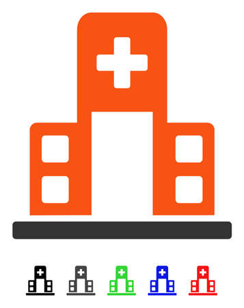 Hospital Building flat vector icon with colored versions. Color hospital building icon variants with black, gray, green, blue, red.のイラスト素材