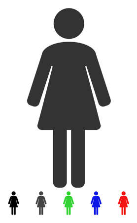 Woman flat vector illustration with colored versions. Color woman icon variants with black, gray, green, blue, red.のイラスト素材