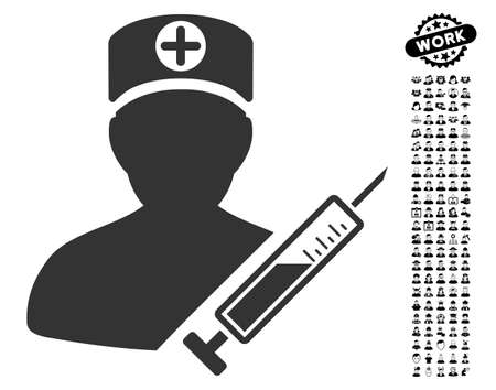 Medic icon with black bonus job icon set. Medic vector illustration style is a flat gray iconic symbol for web design, app user interfaces.のイラスト素材