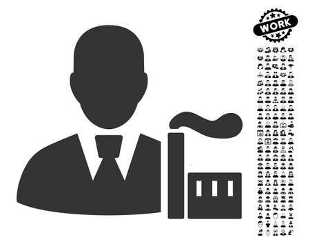 Industry Capitalist icon with black bonus work pictograms. Industry Capitalist vector illustration style is a flat gray iconic symbol for web design, app user interfaces.のイラスト素材