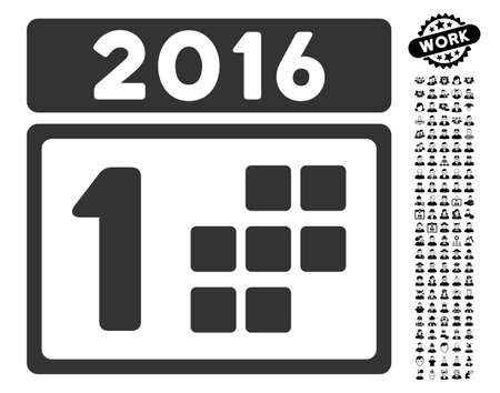 2016 Day icon with black bonus work symbols. 2016 Day vector illustration style is a flat gray iconic symbol for web design, app user interfaces.のイラスト素材