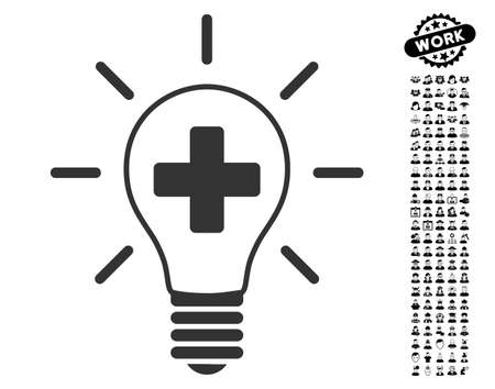 Creative Medicine Bulb icon with black bonus work icon set. Creative Medicine Bulb vector illustration style is a flat gray iconic element for web design, app user interfaces.のイラスト素材