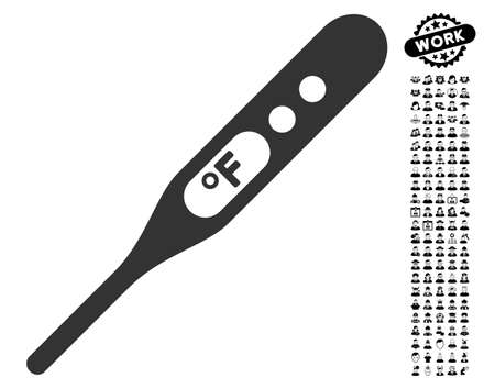 Fahrenheit Thermometer icon with black bonus profession pictograph collection. Fahrenheit Thermometer vector illustration style is a flat gray iconic symbol for web design, app user interfaces.のイラスト素材