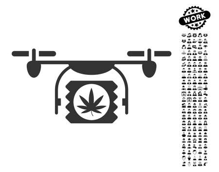 Drugs Drone Shipment icon with black bonus profession symbols. Drugs Drone Shipment vector illustration style is a flat gray iconic symbol for web design, app user interfaces.のイラスト素材