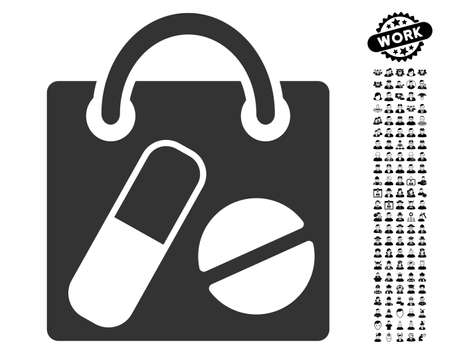 Drugs Shopping Bag icon with black bonus profession graphic icons. Drugs Shopping Bag vector illustration style is a flat gray iconic element for web design, app user interfaces.のイラスト素材