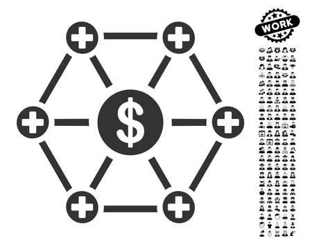 Financial Medical Network icon with black bonus work images. Financial Medical Network vector illustration style is a flat gray iconic element for web design, app user interfaces.のイラスト素材