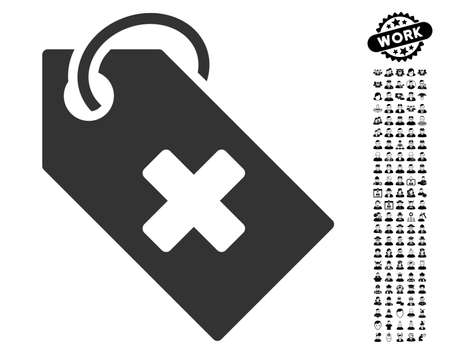 Hospital Tag icon with black bonus men pictograph collection. Hospital Tag vector illustration style is a flat gray iconic element for web design, app user interfaces.のイラスト素材