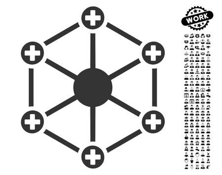 Medical Network icon with black bonus work pictograms. Medical Network vector illustration style is a flat gray iconic symbol for web design, app user interfaces.のイラスト素材
