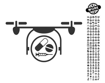 Medication Quadcopter icon with black bonus job pictograms. Medication Quadcopter vector illustration style is a flat gray iconic element for web design, app user interfaces.のイラスト素材