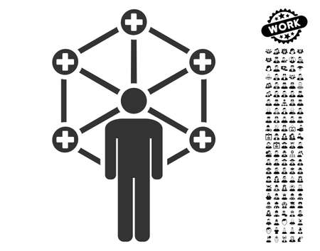 Medical Network Administrator icon with black bonus people design elements. Medical Network Administrator vector illustration style is a flat gray iconic symbol for web design, app user interfaces.のイラスト素材
