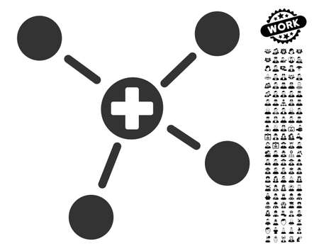Medicine Links icon with black bonus people clip art. Medicine Links vector illustration style is a flat gray iconic symbol for web design, app user interfaces.のイラスト素材