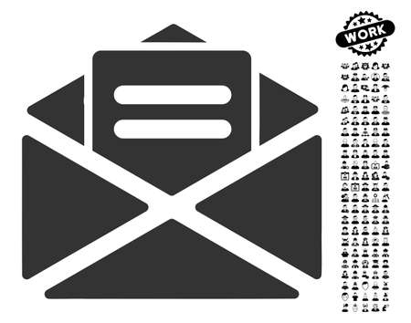 Open Mail icon with black bonus people icon set. Open Mail vector illustration style is a flat gray iconic element for web design, app user interfaces.のイラスト素材