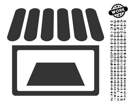 Shop icon with black bonus job pictograms. Shop vector illustration style is a flat gray iconic symbol for web design, app user interfaces.のイラスト素材