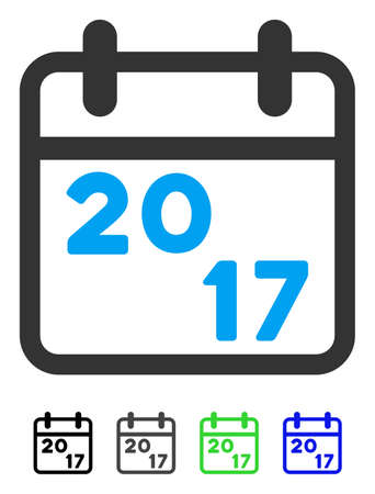 2017 Calendar flat vector pictogram. 2017 Calendar icon with gray, black, blue, green color versions.のイラスト素材