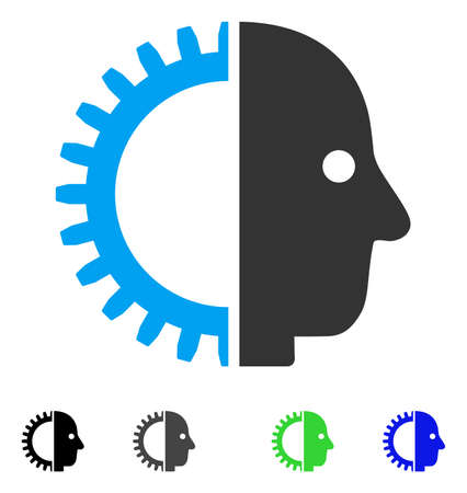 Cyborg Head flat vector illustration. Colored cyborg head gray, black, blue, green icon versions. Flat icons on a white background.のイラスト素材