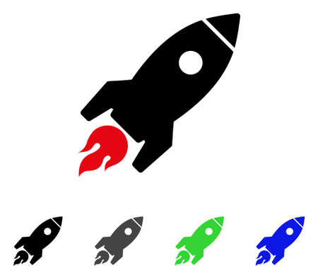Rocket Launch flat vector illustration. Colored rocket launch gray, black, blue, green icon variants. Flat icon style for web design.のイラスト素材