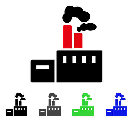 Smoking Factory flat vector illustration. Colored smoking factory gray, black, blue, green pictogram versions. Flat icon style for web design.のイラスト素材