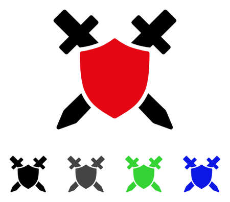 Guard Shield flat vector illustration. Colored guard shield gray, black, blue, green pictogram versions. Flat icon style for graphic design.のイラスト素材
