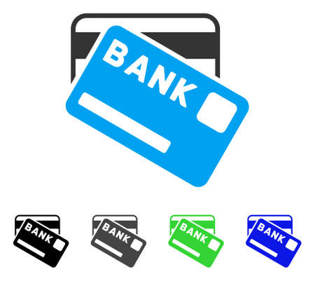 Bank Cards flat vector illustration. Colored bank cards gray, black, blue, green pictogram versions. Flat icon style for application design.のイラスト素材