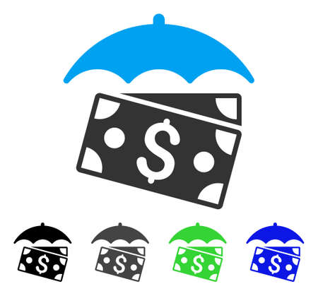 Banknotes Umbrella flat vector illustration. Colored banknotes umbrella gray, black, blue, green icon versions. Flat icon style for web design.のイラスト素材