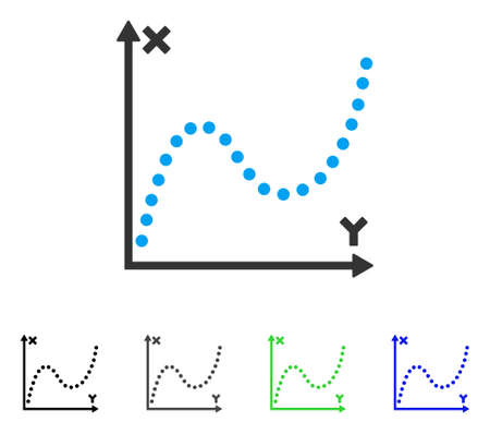 Dotted Plot flat vector illustration. Colored dotted plot gray, black, blue, green icon variants. Flat icon style for graphic design.のイラスト素材