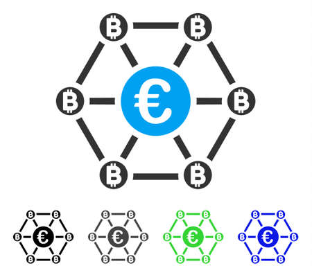 Bitcoin Euro Net Structure flat vector pictograph. Colored bitcoin euro net structure gray, black, blue, green icon variants. Flat icon style for graphic design.のイラスト素材