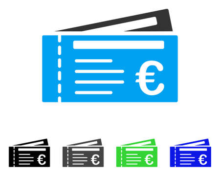 Euro Tickets flat vector pictograph. Colored euro tickets gray, black, blue, green pictogram variants. Flat icon style for web design.のイラスト素材