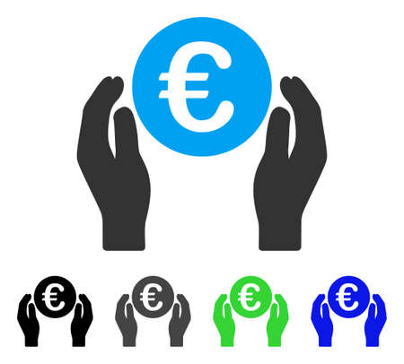 Euro Care Hands flat vector illustration. Colored euro care hands gray, black, blue, green pictogram versions. Flat icon style for graphic design.のイラスト素材