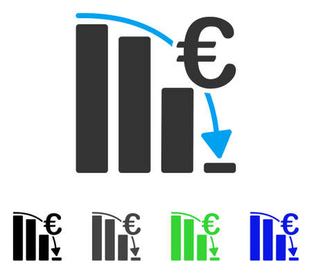 Euro Epic Fail Crisis flat vector pictogram. Colored euro epic fail crisis gray, black, blue, green pictogram versions. Flat icon style for graphic design.のイラスト素材