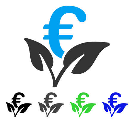 Euro Startup Sprout flat vector pictograph. Colored euro startup sprout gray, black, blue, green pictogram variants. Flat icon style for graphic design.のイラスト素材
