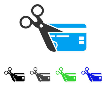 Cut Credit Card flat vector icon. Colored cut credit card gray, black, blue, green icon versions. Flat icon style for application design.のイラスト素材