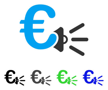Euro Ads Megaphone flat vector illustration. Colored euro ads megaphone gray, black, blue, green icon versions. Flat icon style for application design.のイラスト素材