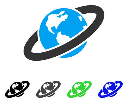 Ringed Planet flat vector illustration. Colored ringed planet gray, black, blue, green icon versions. Flat icon style for graphic design.のイラスト素材