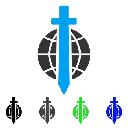 Sword Globe flat vector pictograph. Colored sword globe gray, black, blue, green icon versions. Flat icon style for graphic design.のイラスト素材